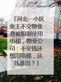河北一小区业主不交物业费被限制使用电梯，物业公司：不交钱还想用电梯，这钱谁出？